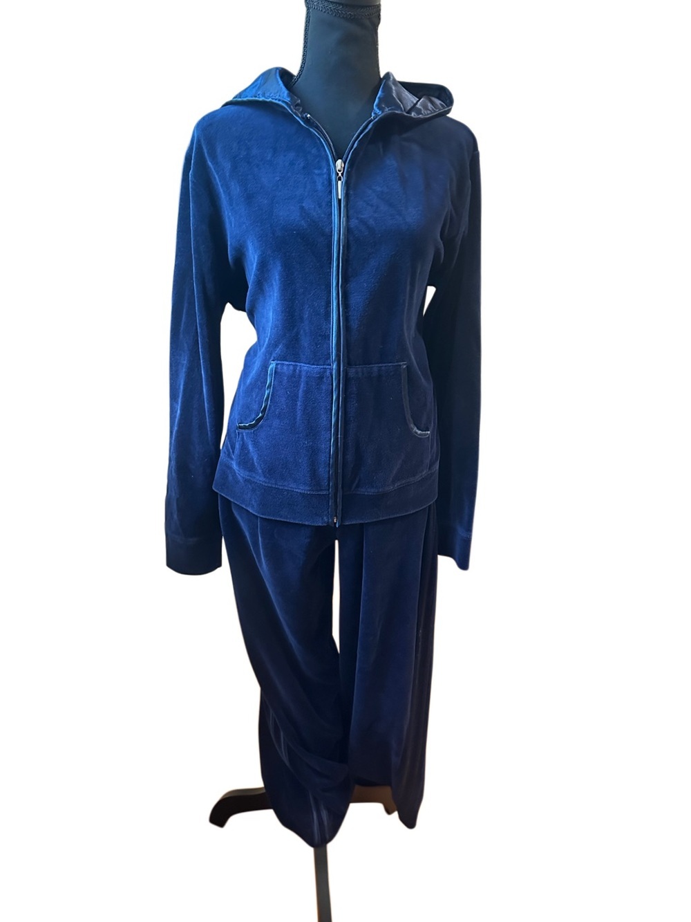 Women's Vintage Y2K Velour Zip Hoodie & Pants Set - Navy